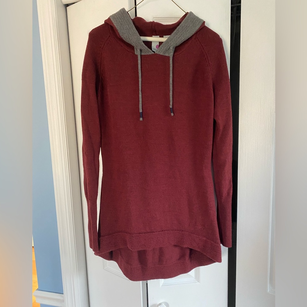 Stio Merino Wool Tunic with Hood; Women’s Size Large; Burgundy/Gray